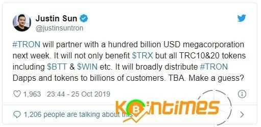 Justin Sun, Gelecek Hafta Gelecek 100 Milyar Dolarlık TRON Ortaklığına İlişkin İpuçları Verecek