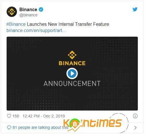 Binance Artık Ücretsiz Anında Dahili Transfer Hizmeti Sunuyor